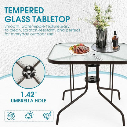 Patio Dining Table for 4 with Umbrella Hole | Outdoor 5 Piece Dining Set 36" x - Image 5
