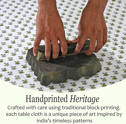 CPC Lotus Meadow Tablecloth 100% Cotton 72x160 Inch Indian Block Print Rectangle Table Cover, Table Cloth for Gifting in Weddings, Halloween, Fall, Christmas, Thanksgiving