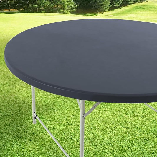 LURKA Round PU Leather Table Cover/Tablecloth with Elastic Hem – Waterproof, Oil-Proof, Scratch-Resistant, Wipeable Spill Protector for Dining Table, Kitchen, Outdoor Party (Grey, 4FT-Round)