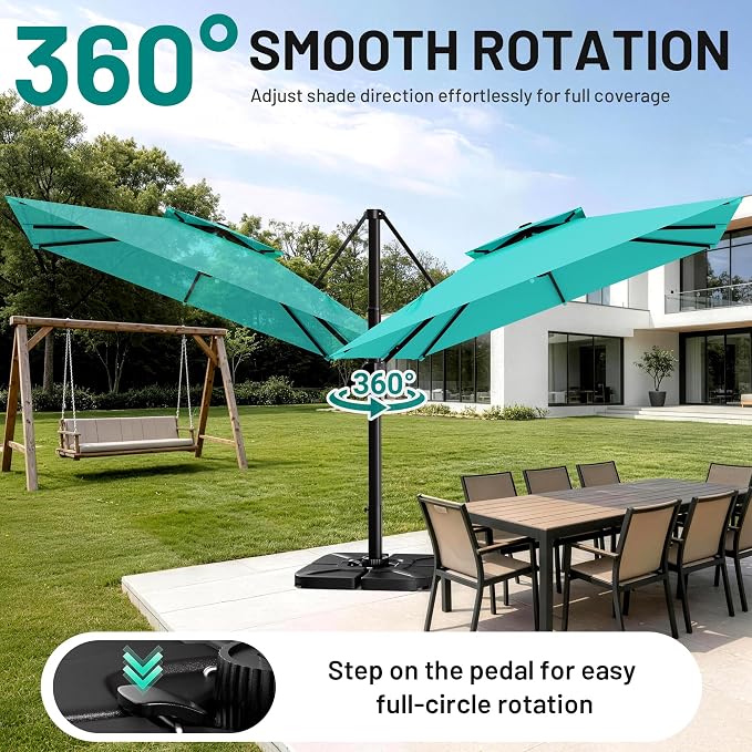12×12 FT Double-Top Cantilever Patio Umbrella, Turquoise | Square Offset - Image 3