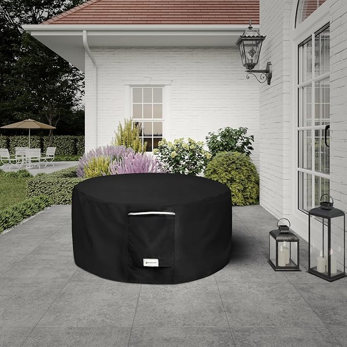 Seal Skin Covers Outdoor Fire Pit Cover – Round 28” Dia X 16”H, Heavy Duty Waterproof Fabric with PVC Coating, Windproof, Tear & Weather Resistant Fire Table Cover for Patio, Black