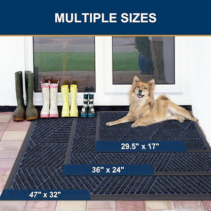 Smiry Front Door Mat Outside Entrance, Heavy Duty Sturdy Natural Rubber Doormat, Trap Dirt and Moisture, Easy Clean Low Profile Mats for Indoor Outdoor Entry, Irregular Triangle (47x24, Navy Blue)