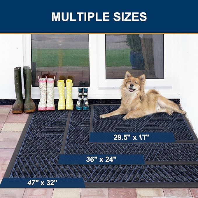 Smiry Front Door Mat Outside Entrance, Heavy Duty Sturdy Natural Rubber Doormat, Trap Dirt and Moisture, Easy Clean Low Profile Mats for Indoor Outdoor Entry, Irregular Triangle (36x24, Navy Blue)