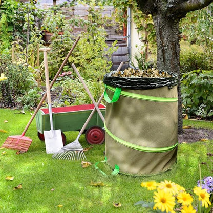 Colwelt Collapsible Garden Bag 47Gallon, Collapsible Leaf Bags with Hard Bottom, Heavy Duty Yard Waste Bag Leaf Bin, Leaf Pop up Trash Can (come with Leaf Scoop, Garden Gloves)