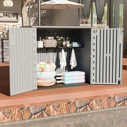 HOMSPARK 37 Cu.Ft Outdoor Storage Shed Weather Resistant, Resin Storage Sheds & Outdoor Storage Box for Backyard Garden Patio Lawn, Multi functional | Double-wall Shed with Lockable Doors,(Light Gray)