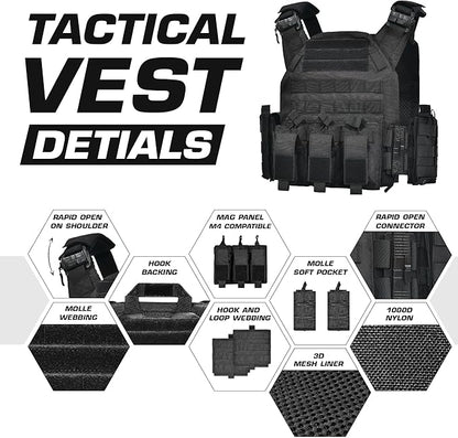 GFIRE Tactical Vest - Airsoft Lightweight Modular 3D Breathable Quick Release Vest, Adjustable Tactical Gear for Training
