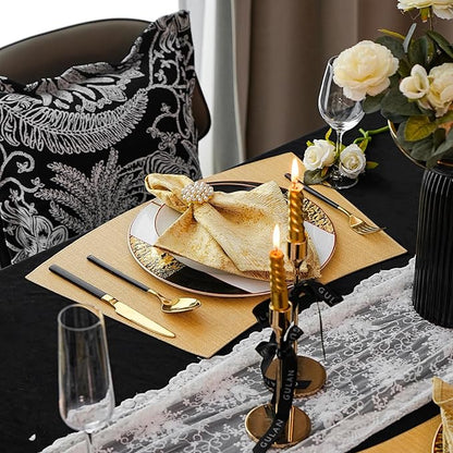 Round Table Placemats Set of 4, Faux Leather Heat Resistant Table Mats, Waterproof Wipeable PU Place Mats, Gold
