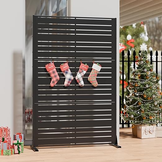 Casaphoria Metal Privacy Screen Outdoor, 72" H x 47" W Freestanding Decorative Privacy Screen for Patio Deck Balcony Garden with Stable Base, Black-Benjamin