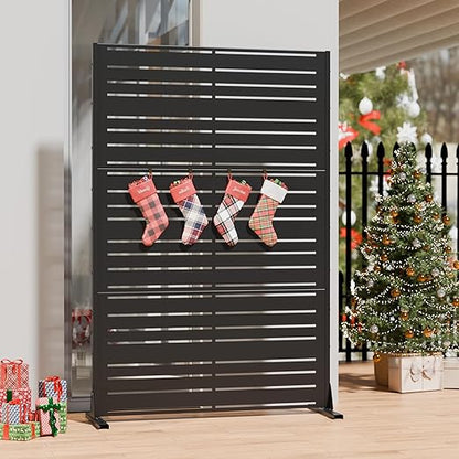 Casaphoria Metal Privacy Screen Outdoor, 72" H x 47" W Freestanding Decorative Privacy Screen for Patio Deck Balcony Garden with Stable Base, Black-Benjamin