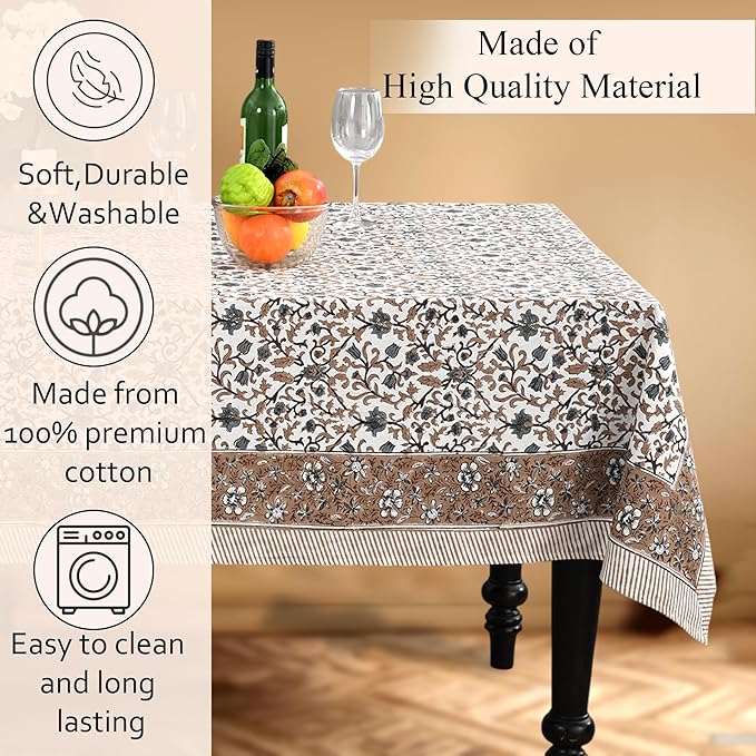 CPC Autumn Vine Tablecloth 100% Cotton 80x120 Inch Indian Block Print Rectangle Table Cover, Table Cloth for Gifting in Weddings, Halloween, Fall, Christmas, Thanksgiving