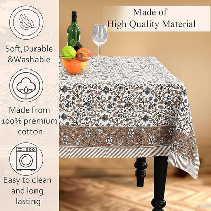 CPC Autumn Vine Tablecloth 100% Cotton 80x120 Inch Indian Block Print Rectangle Table Cover, Table Cloth for Gifting in Weddings, Halloween, Fall, Christmas, Thanksgiving