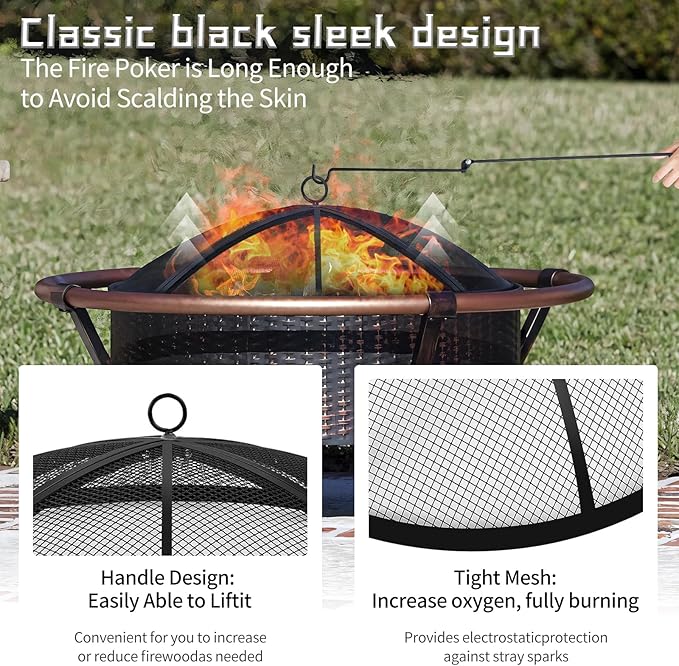 Fire Pit Spark Screen, Outdoor 36 Inch Round Fire Pit Screen with Foldable Hook and Marshmallow Sticks, Heavy Duty Steel Mesh Fire Pit Cover for Backyard, Beach, RV Camping