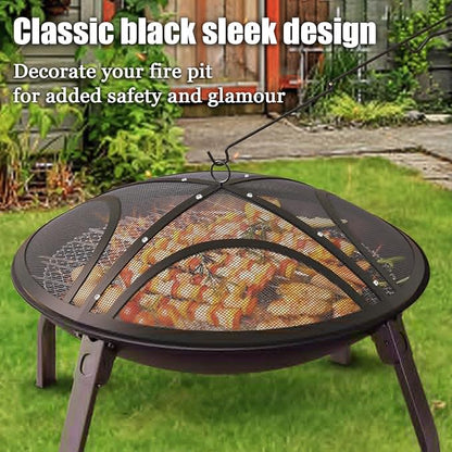 Fire Pit Spark Screen, Upgraded 40 Inch Outdoor Fire Pit Screen with Handle & Poker, Heavy-Duty Steel Fire Pit Cover Round Mesh Replacement Firepit Screen for Backyard/Beach/RV Camping