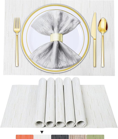BETEAM Placemats Set of 8, Woven Vinyl Placemat for Dining Table Washable Wipeable Kitchen Place Mats Durable Indoor Outdoor Table Mats