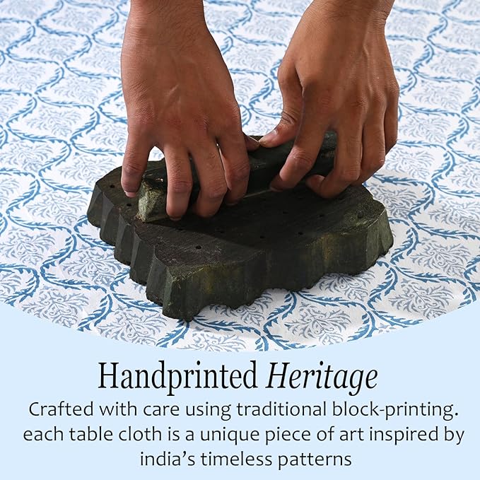 CPC Indigo Regal Tablecloth 100% Cotton 60x90 Inch Indian Block Print Rectangle Table Cover, Table Cloth for Gifting in Weddings, Halloween, Fall, Christmas, Thanksgiving