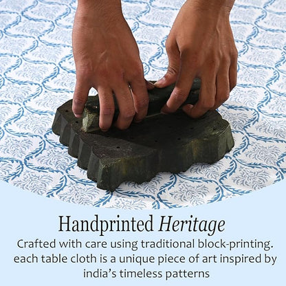 CPC Indigo Regal Tablecloth 100% Cotton 80x120 Inch Indian Block Print Rectangle Table Cover, Table Cloth for Gifting in Weddings, Halloween, Fall, Christmas, Thanksgiving