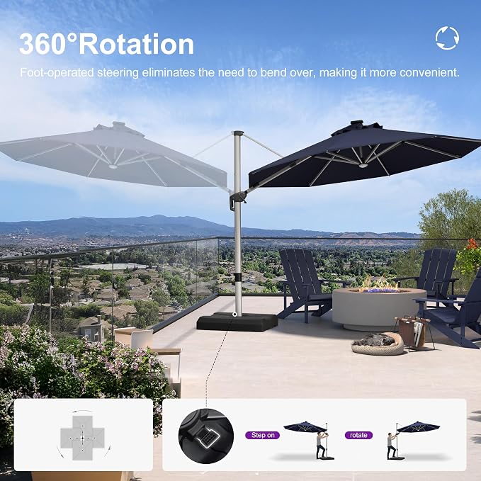 PURPLE LEAF Cantilever Patio Umbrella 11ft Round Solar LED Light, Support to - Image 5