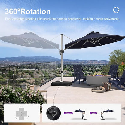 PURPLE LEAF Cantilever Patio Umbrella 11ft Round Solar LED Light, Support to - Image 5