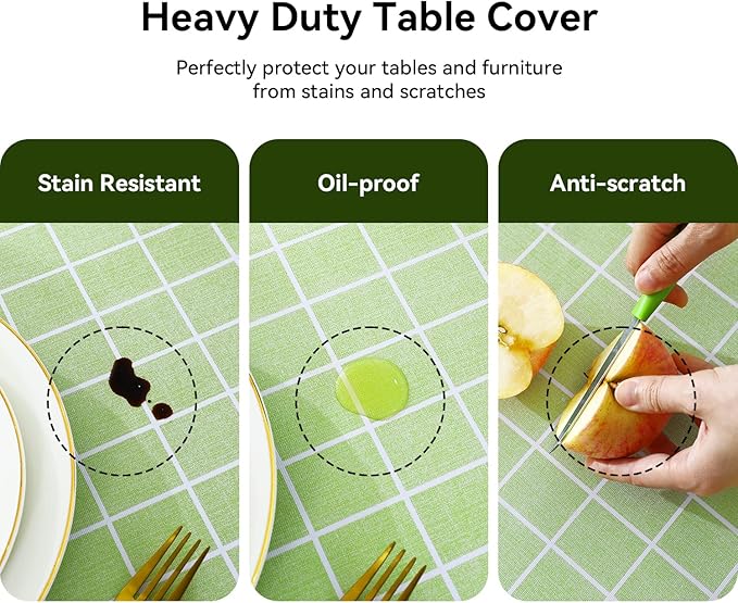 Romanstile Square Vinyl Tablecloth, 100% Waterproof Oil-Proof Checkered Plastic Table Cloth, Heavy Duty Wipeable Table Covers for Dining, Camping, Picnic, Outdoor - 54 x 54 Inch, Green