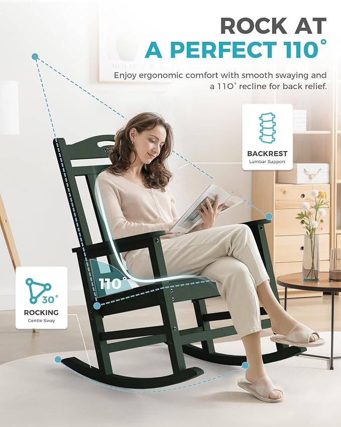 Oversized Outdoor Rocking Chairs Set of 4, 380lbs Heavy-Duty Large Patio Rocker - Image 4