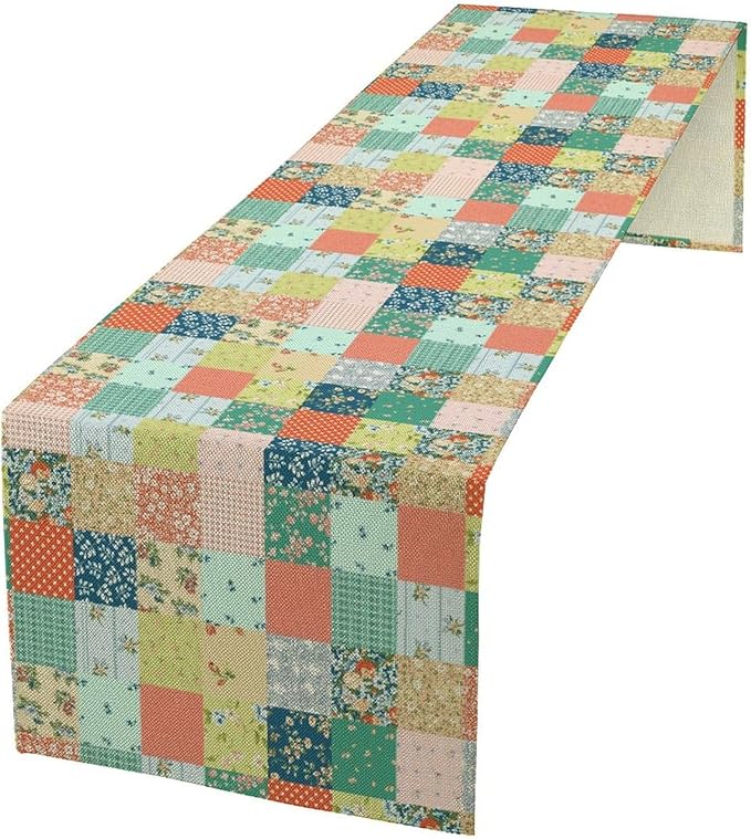 Boho Floral Patchwork Table Runner, Colorful Flower Print Rustic Farmhouse Country Vintage Paisley Table Runner for Dining Cafe Holiday Kitchen Home 13x70in