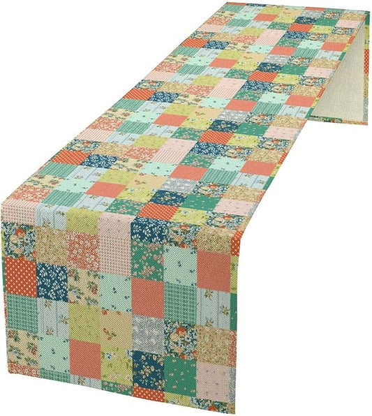 Boho Floral Patchwork Table Runner, Colorful Flower Print Rustic Farmhouse Country Vintage Paisley Table Runner for Dining Cafe Holiday Kitchen Home 13x120in