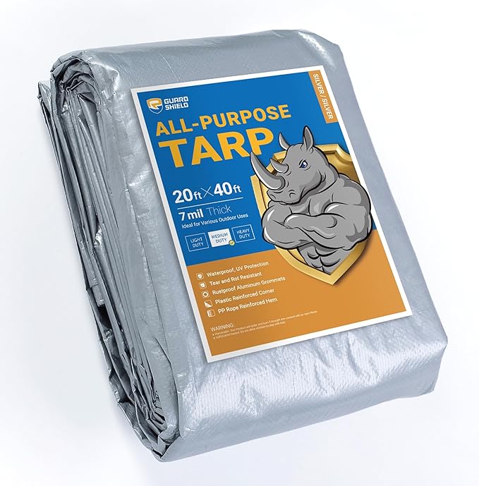 GUARD SHIELD Silver Tarp Waterproof 20x40 Feet Medium Duty All Purpose Poly Tarps Cover 7mil