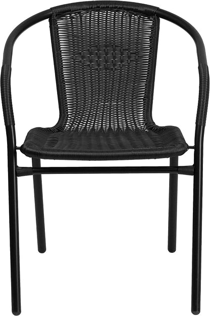 EMMA + OLIVER Black PE Rattan Stackable Patio Dining Chair, Indoor/Outdoor Use - Image 8