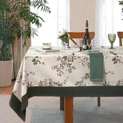 Jacquard Rectangle Tablecloth, Wrinkle Free Green Table Cloth, French Vintage Green Floral Tablecloths, Country Farmhouse Table Cover for Dining, Kitchen, Wedding - 60''x84''