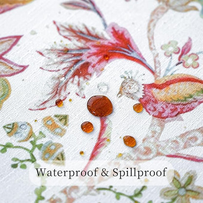 Outdoor Rectangle Tablecloth Linen Textured Waterproof Spillproof Table Cloth, Wrinkle Free Decorative Fabric Table Cover for Farmhouse, Dining, Wedding, Party - 54"x72", Flowers and Birds