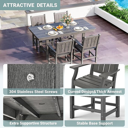 Pamapic 5-Piece Outdoor Dining Set, HDPE Outdoor Rectangular Table and 4 Chairs, Wood Grain Patio Furniture Sets with Armrest, All-Weather Patio Dining Table with Umbrella Hole, Gray