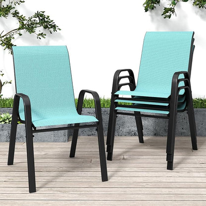 Light Blue Patio Chairs Set of 4, Stackable Outdoor Dining Chairs by Vimstora