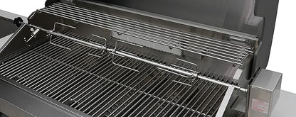 Mont Alpi MAi805-BSS90 44-inch 6-Burner 115000 BTU Deluxe Black Stainless Steel 90 Degree Outdoor Kitchen Gas Island Grill w/Infrared Side Burner Rotisserie Kit + Storage Drawers & Cabinets