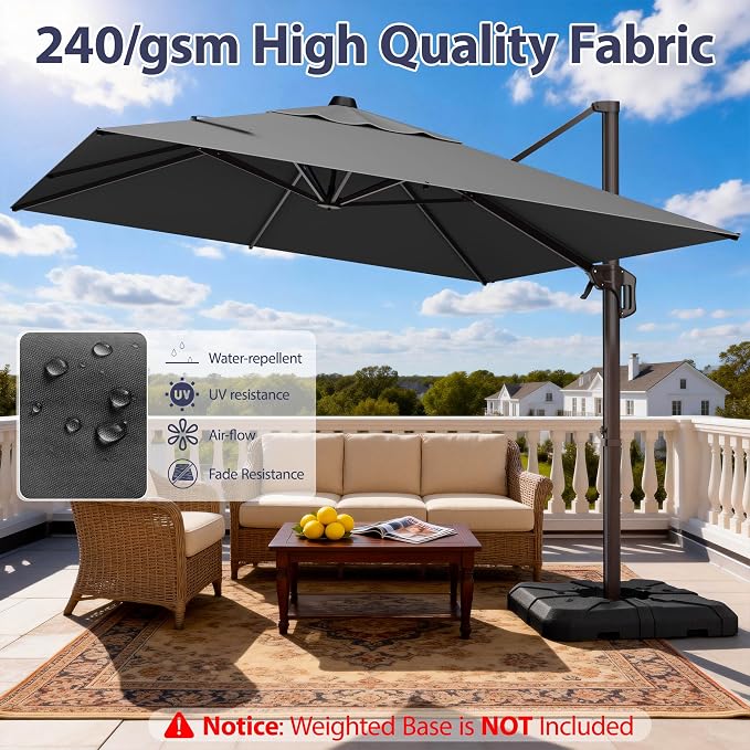 9' X 12' Cantilever Patio Umbrella Rectangle Outdoor Umbrella, 6-Level Tilt & - Image 5