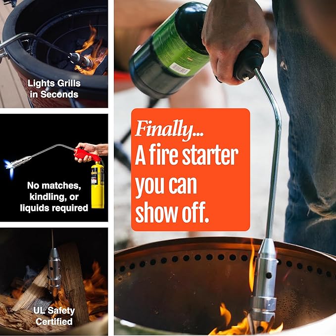 ROCKETFIRE Fire Starter Torch | Perfect Propane Torch Head, Grill Gun, Charcoal Torch | Compatible with Bernzomatic Propane & MAP/PRO Fuels | Tri-Flame Tip | Fuel NOT Included | Case Included | Black