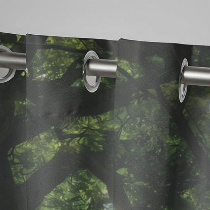 Nature Theme Waterproof Indoor/Outdoor Curtains,Forest Pattern,UV and Fade Resistant Outside Curtains for Gazebo, Front Porch, Pergola,2 Panel,54 x 96 inch,Green