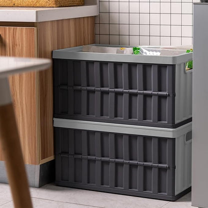 Citylife 64L Collapsible Storage Bins with Lids Plastic Storage Containers for Organizing Stackable Storage Box Large Heavy Duty Utility Crates, 4 Packs