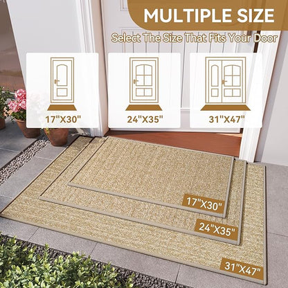 Front Door Mat 17"x30", Heavy Duty Waterproof Dirt Trapping Non-Slip Doormats, Low Profile Entrance Mats for Front Indoor/Outdoor, Brown