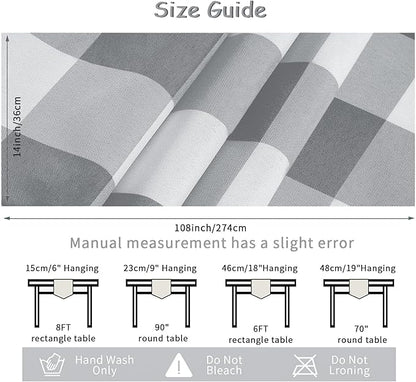 Fabric Checkered Table Runner 12 Pack Waterproof Gingham Table Runner 14W x 108L Buffalo Check Table Runners for Parties Kitchen Dining Wedding Banquet (Gray and White)