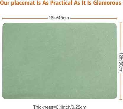 Vinyl Placemats Set of 6 Heat Resistant Easy Clean Non-Slip Place Mats for Dining Table. Faux Leather Waterproof Stain Resistant Wipeable Washable PU Table Mats(6, Green)