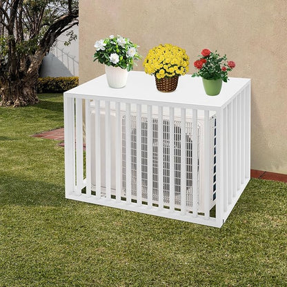 White Air Conditioner Fence with Top Cover, 4 Panels 39.4 "L x 19.7 "W x 27.6" H Privacy Fence Panels for Outside, Freestanding Metal Trash Can Hider Outdoor, No-Dig Air Conditioner Sun Blocker Kit
