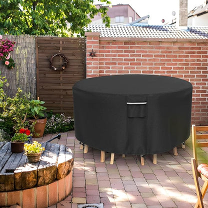Round Patio Furniture Covers, 500D Heavy Duty Waterproof UV Resistant Cover for Round Outdoor Dining Table & Chairs,72" Dia x 28" H -Black