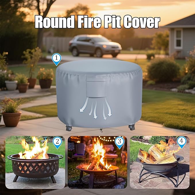 Chinchilla Heavy Duty 44 Inch Round Fire Pit Cover - 100% Waterproof & Weatherproof, Durable All-Season Protection for 41/42/43/44 Inch Propane Fire Pits and Tables