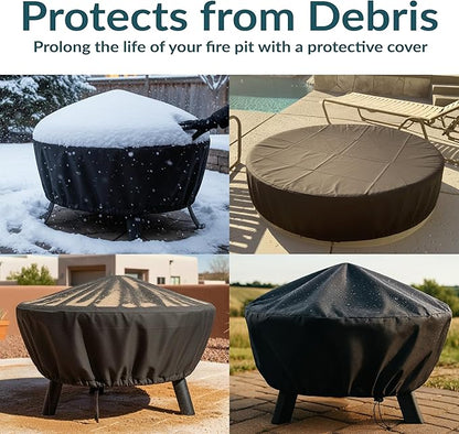 Sunnydaze Round Outdoor Fire Pit Cover - Heavy-Duty 300D Polyester and PVC with Drawstring Closure - Black - 58-Inch