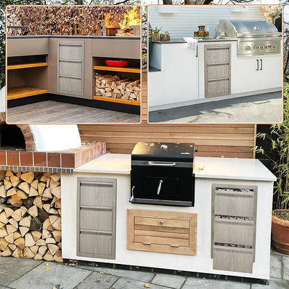 Stainless Steel Outdoor Kitchen Triple Drawers 14.7" W x 18.5" D x 24.5" H - Heavy Duty with Handles, Weather-Resistant Flush Mount for BBQ Island, Patio Grill & Outdoor Cooking Space