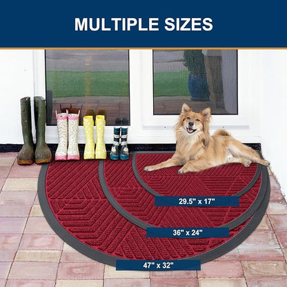 Smiry Half Circle Front Door Mat Outside Entrance, Heavy Duty Sturdy Natural Rubber Doormat, Trap Dirt and Moisture, Low Profile Mats for Indoor Outdoor Entry, Irregular Triangle (36x24, Wine Red)