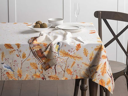 Maison d' Hermine Table Cloth Rectangle Table 100% Cotton 70 x 90 Inches Fall Tablecloth Reusable Everyday Use for Thanksgiving Christmas Decorations Dining Farmhouse Party (Oak Leaves)