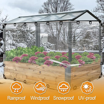 6.6x13ft Anti-Tear Clear Tarp Waterproof for Patio Winterizing - 2pcs Windproof Poly Tarpaulin, Heavy Duty Transparent Enclosure with Grommets for Covering Chicken Coops Greenhouse Garden Plants