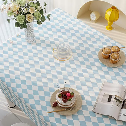 Rectangle Table Cloth,100% Waterproof Tablecloth Oil Proof Spill Proof Vinyl Table Cloth, Wipe Clean Plastic Table Cover for Dining, Camping, Indoor and Outdoor 54" x 102",Blue Checkered