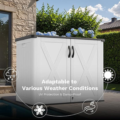 Greesum Outdoor Storage Cabinet, 25 Cu.Ft Deck Box Without Shelves, Waterproof Plastic Storage Bin for Patio Cushions, Gardening Tools, Lockable and Sidehandles, UV Resistant, White